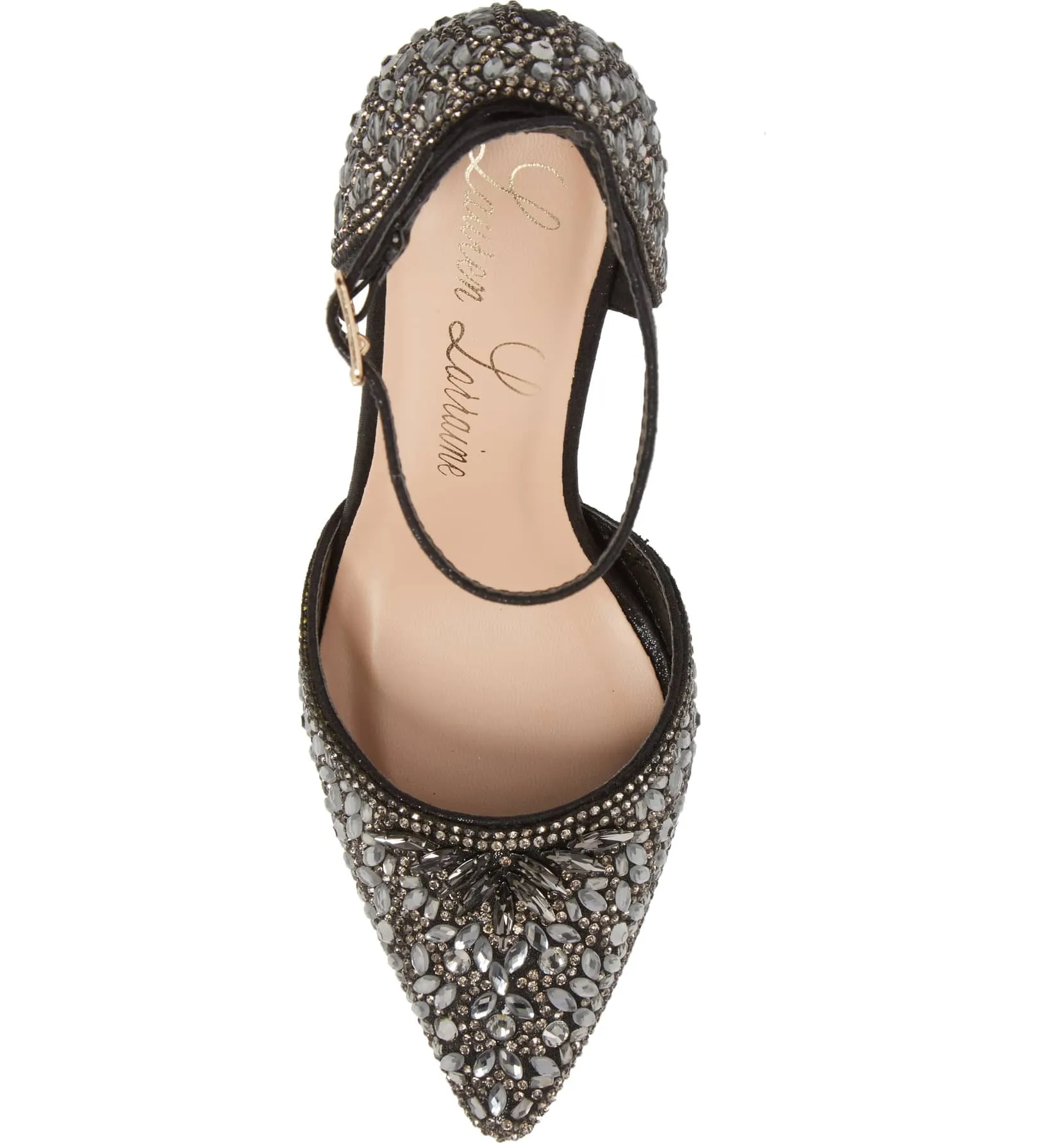 Lauren Lorraine Rose Black Embellished d'Orsay Pointed Toe Formal Dress Pumps