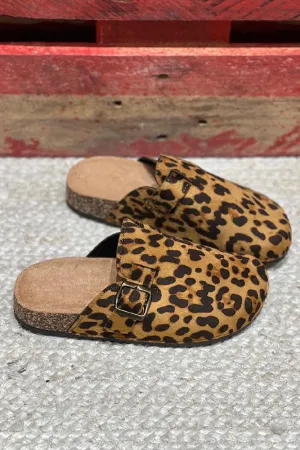 LEOPARD PRINT ROUND TOE BUCKLE MULE CLOGS SLIPPERS