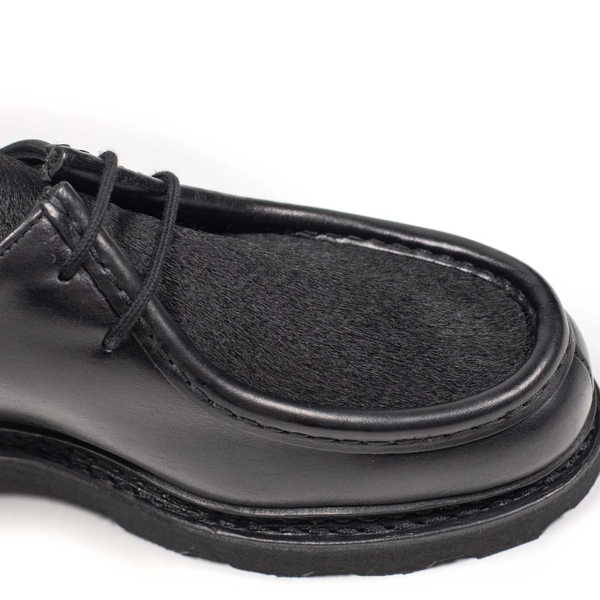 Michael tyrolean derbies in  Noir Lisse poil black leather with black hair