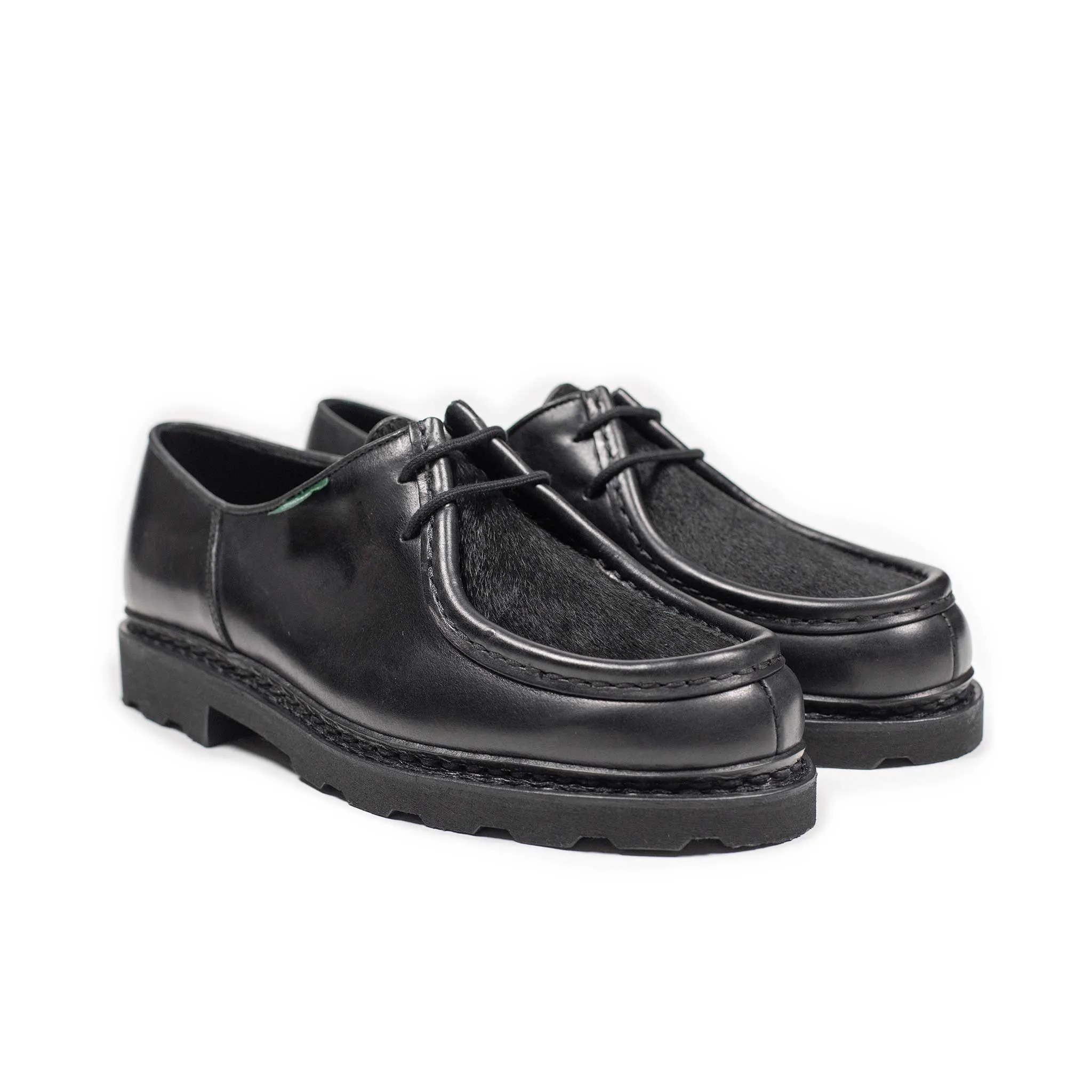 Michael tyrolean derbies in  Noir Lisse poil black leather with black hair