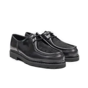 Michael tyrolean derbies in  Noir Lisse poil black leather with black hair