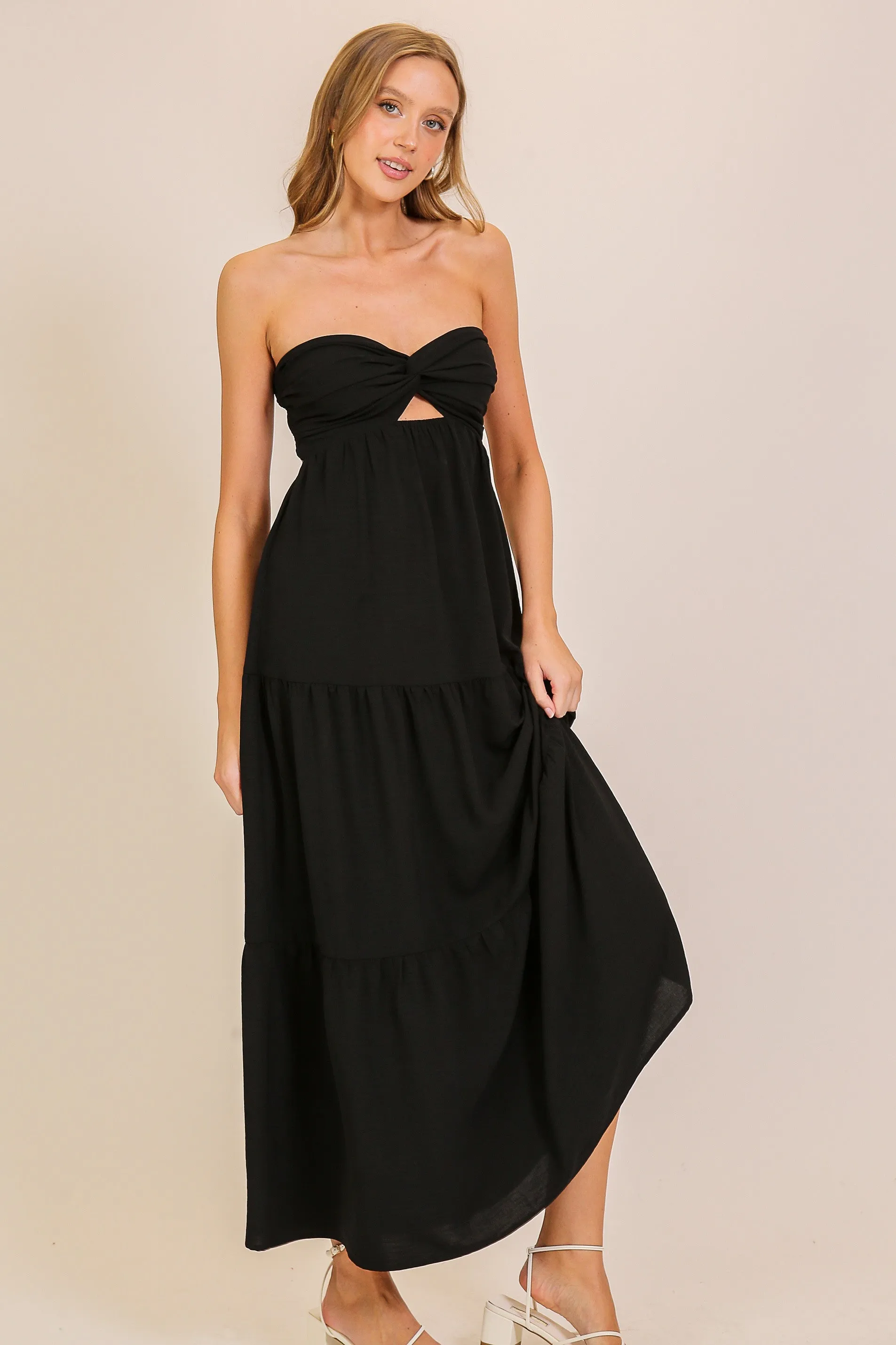 open back strapless maxi dress