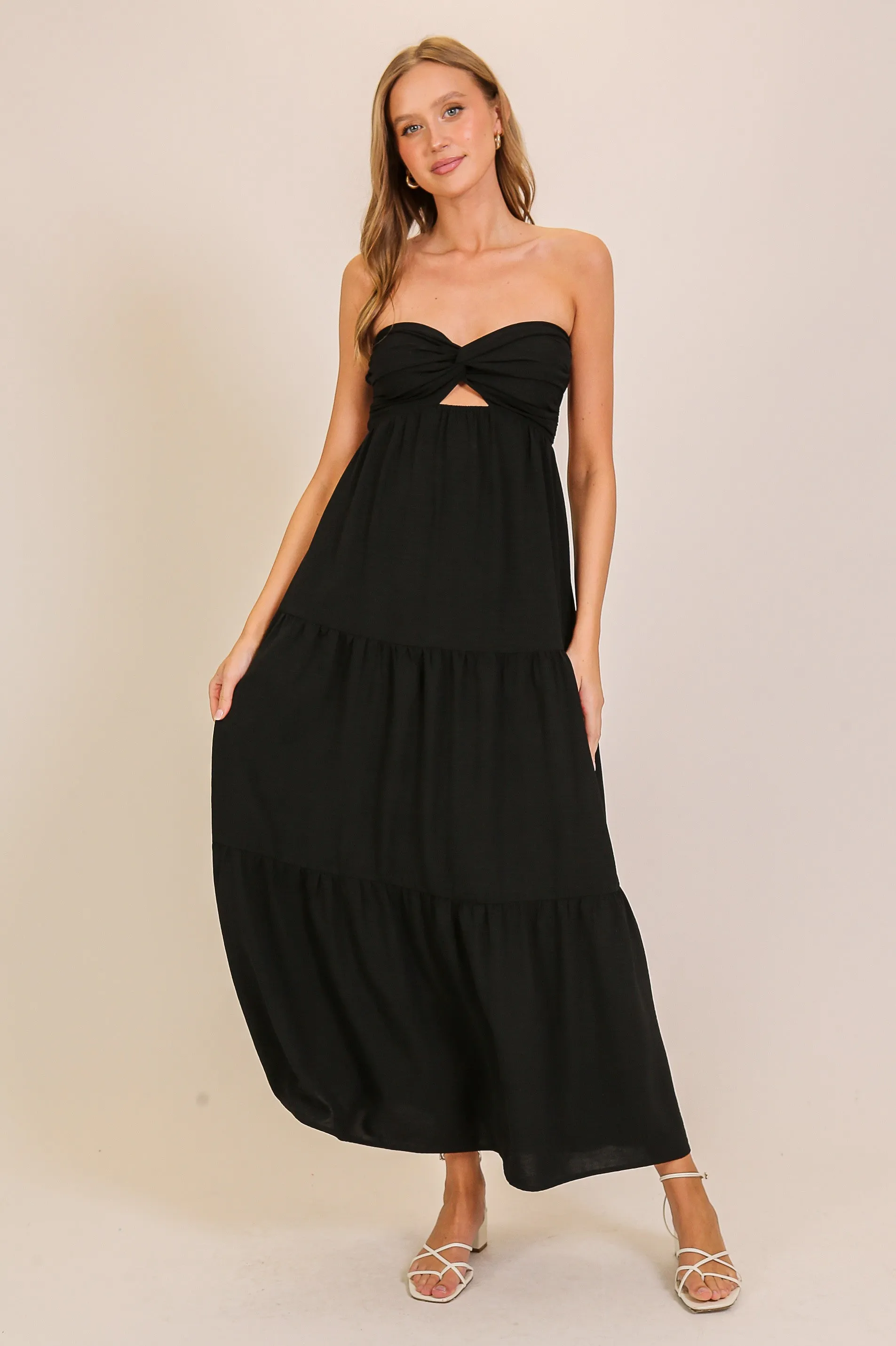 open back strapless maxi dress