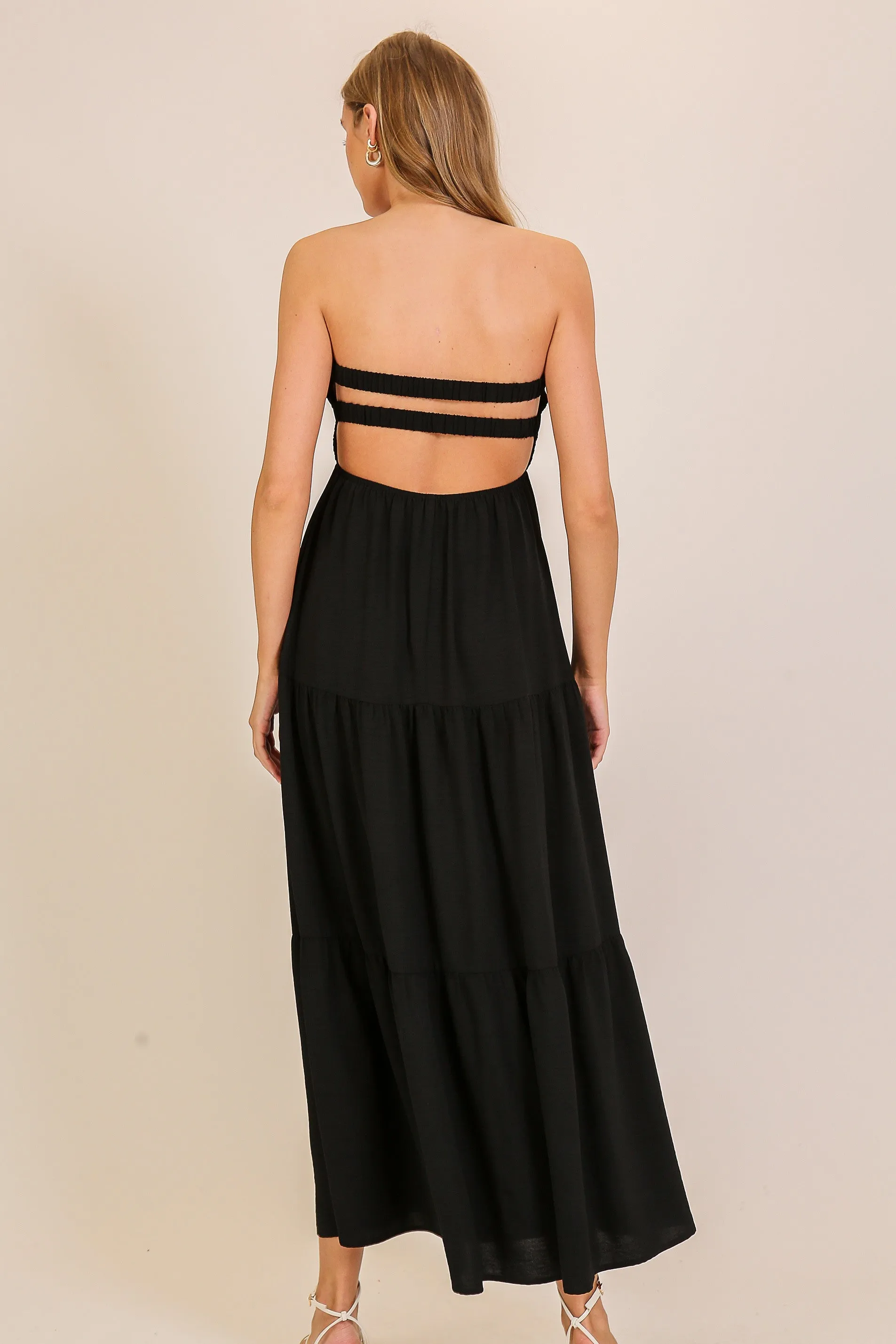 open back strapless maxi dress