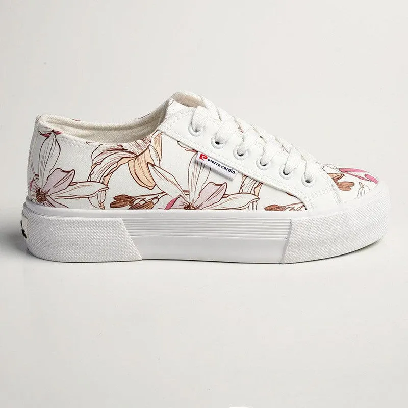 Pierre Cardin Lucienne Floral Lace Up Sneaker - White Multi