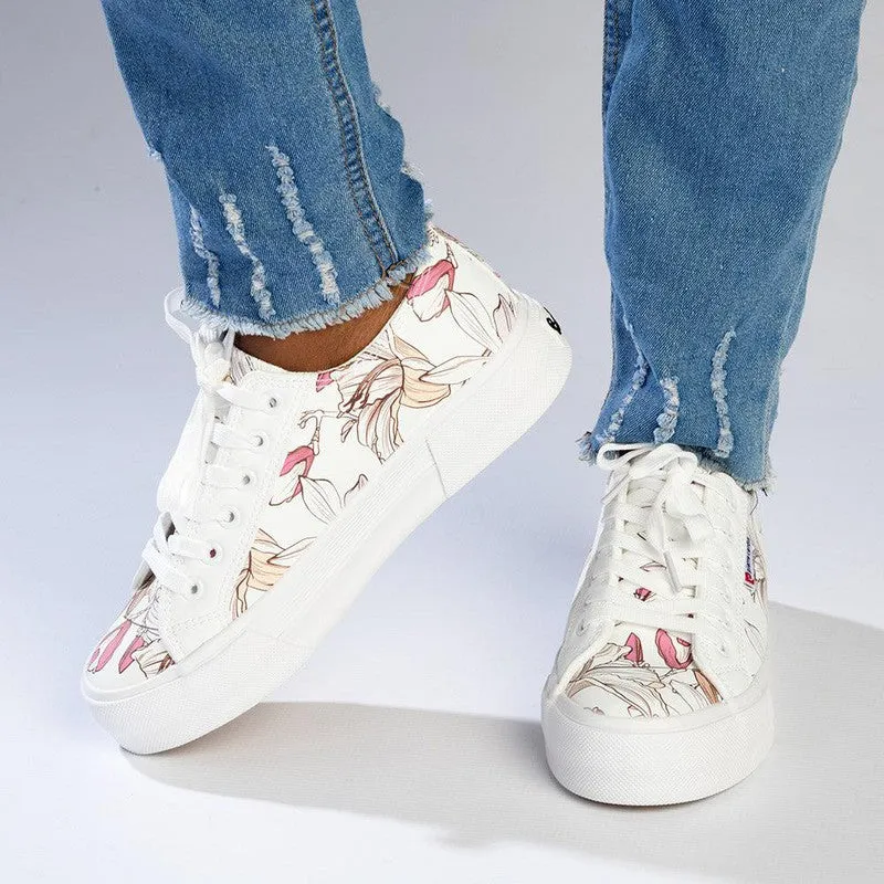 Pierre Cardin Lucienne Floral Lace Up Sneaker - White Multi
