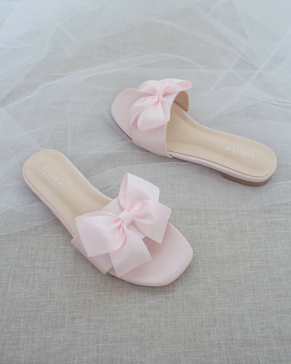 Pink Satin Slip on Sandals with Satin Bow