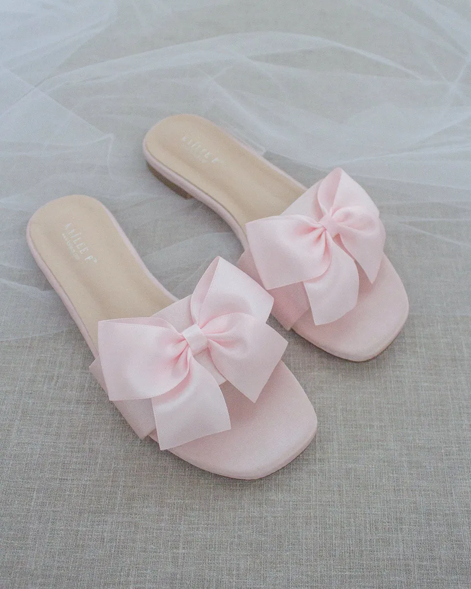 Pink Satin Slip on Sandals with Satin Bow