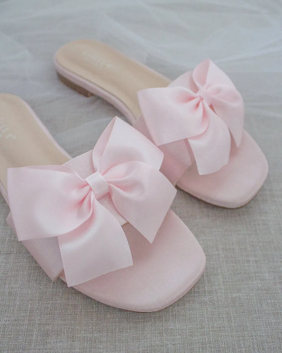 Pink Satin Slip on Sandals with Satin Bow
