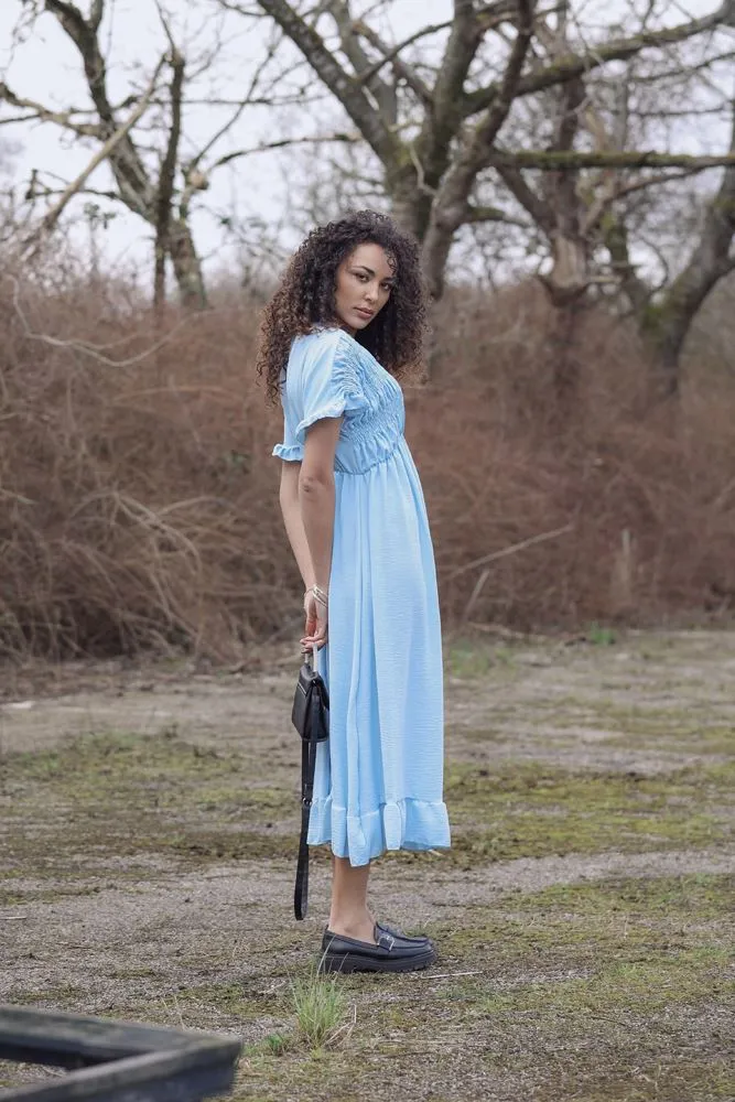 Plain Wrap Over Shirred Dress