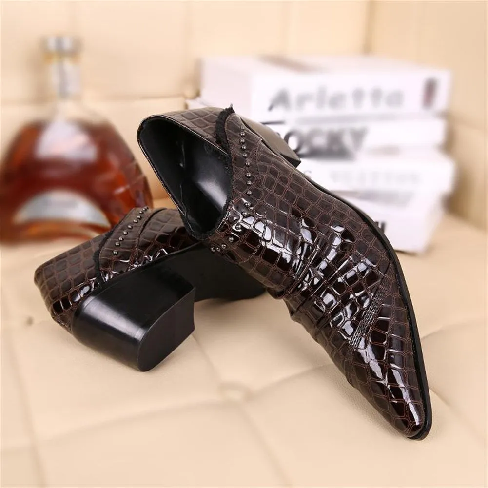 Pointed Slip on Low Top 5cm Heel Men Oxfords