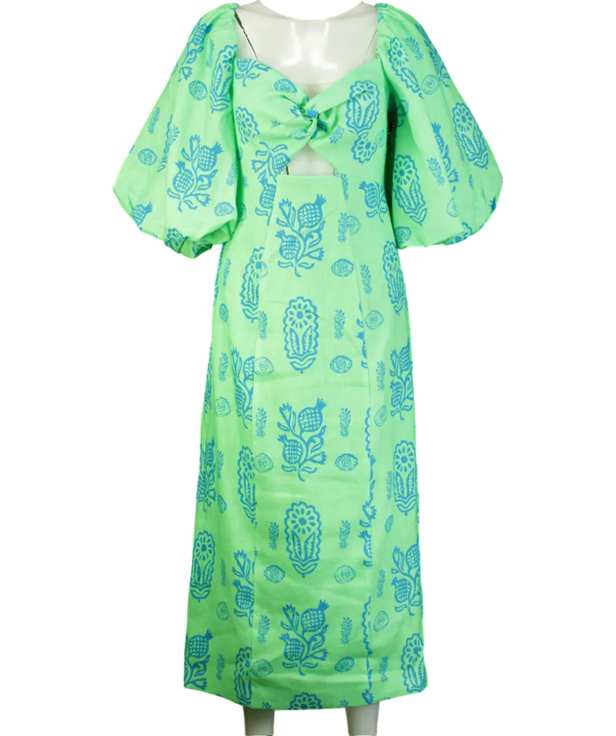 Rhode Green Linen Noa Midi Dress Clover Block UK 12