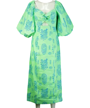 Rhode Green Linen Noa Midi Dress Clover Block UK 12