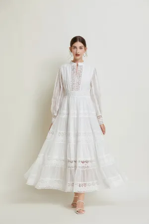 Ruffles Layered Hem Balloon Sleeves Maxi Dress