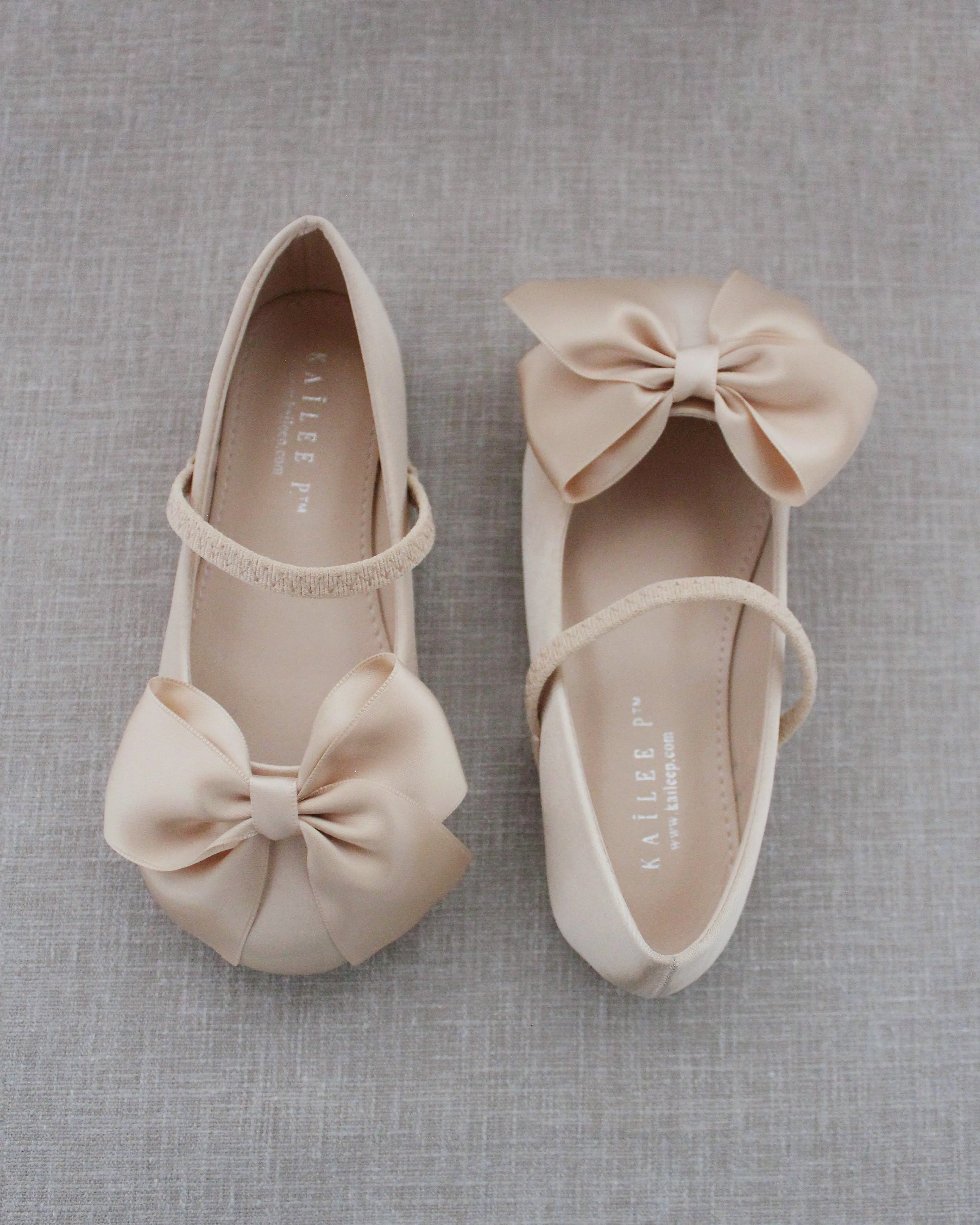 Satin Mary Jane Flats with Front Satin Bow
