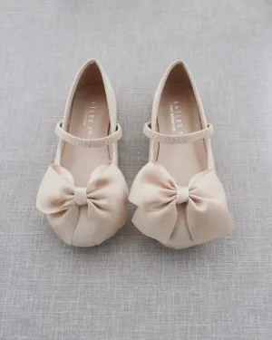 Satin Mary Jane Flats with Front Satin Bow