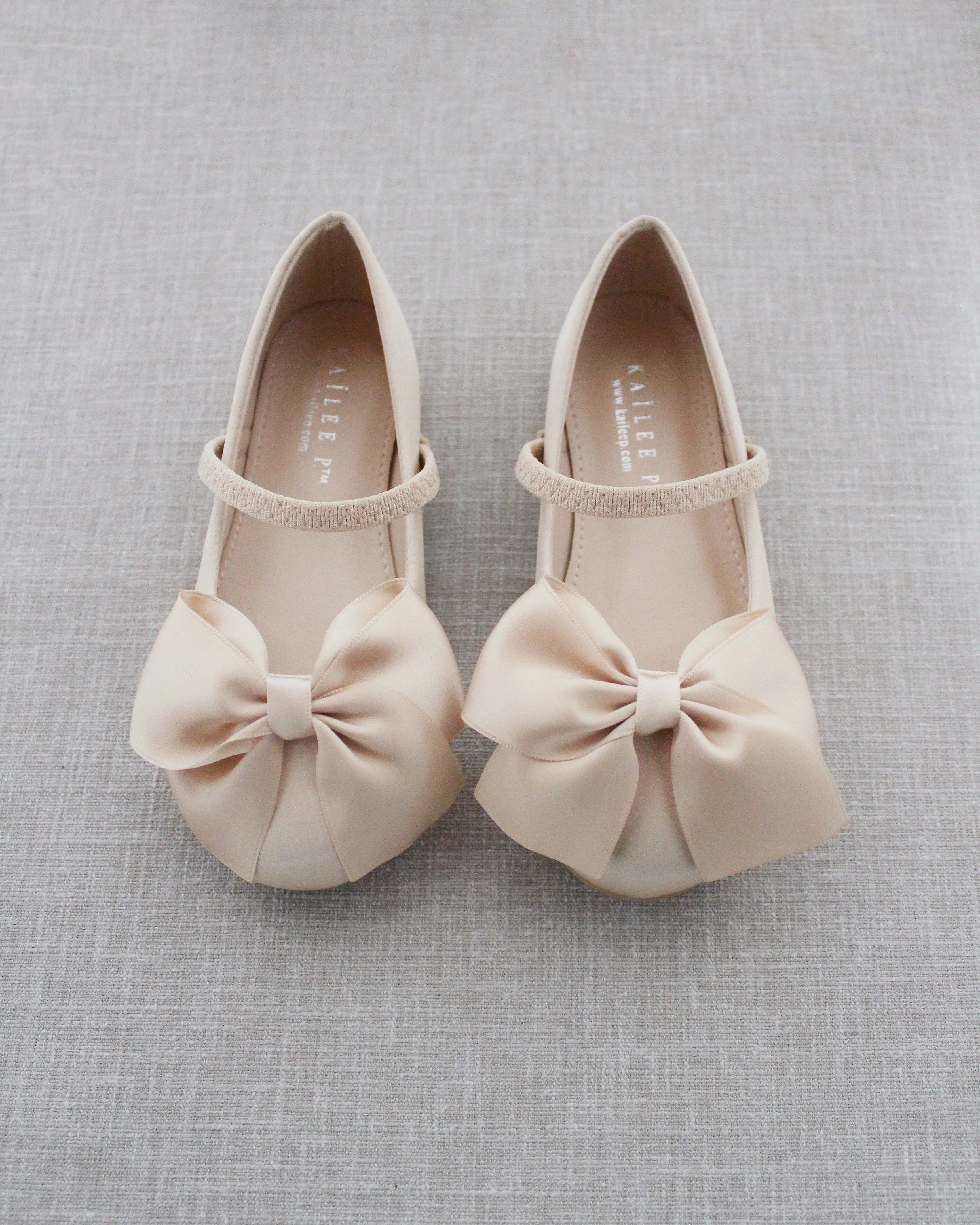 Satin Mary Jane Flats with Front Satin Bow