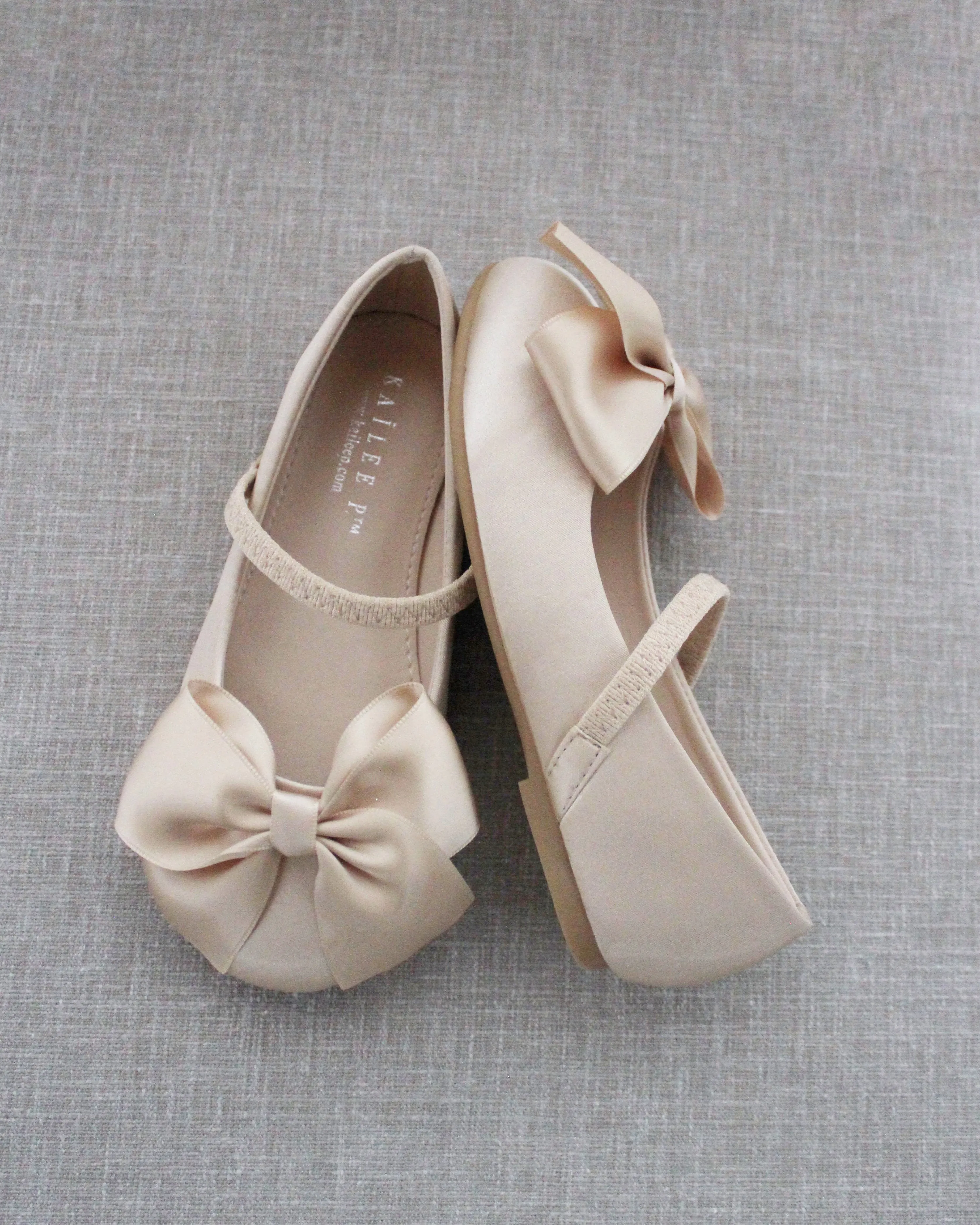 Satin Mary Jane Flats with Front Satin Bow
