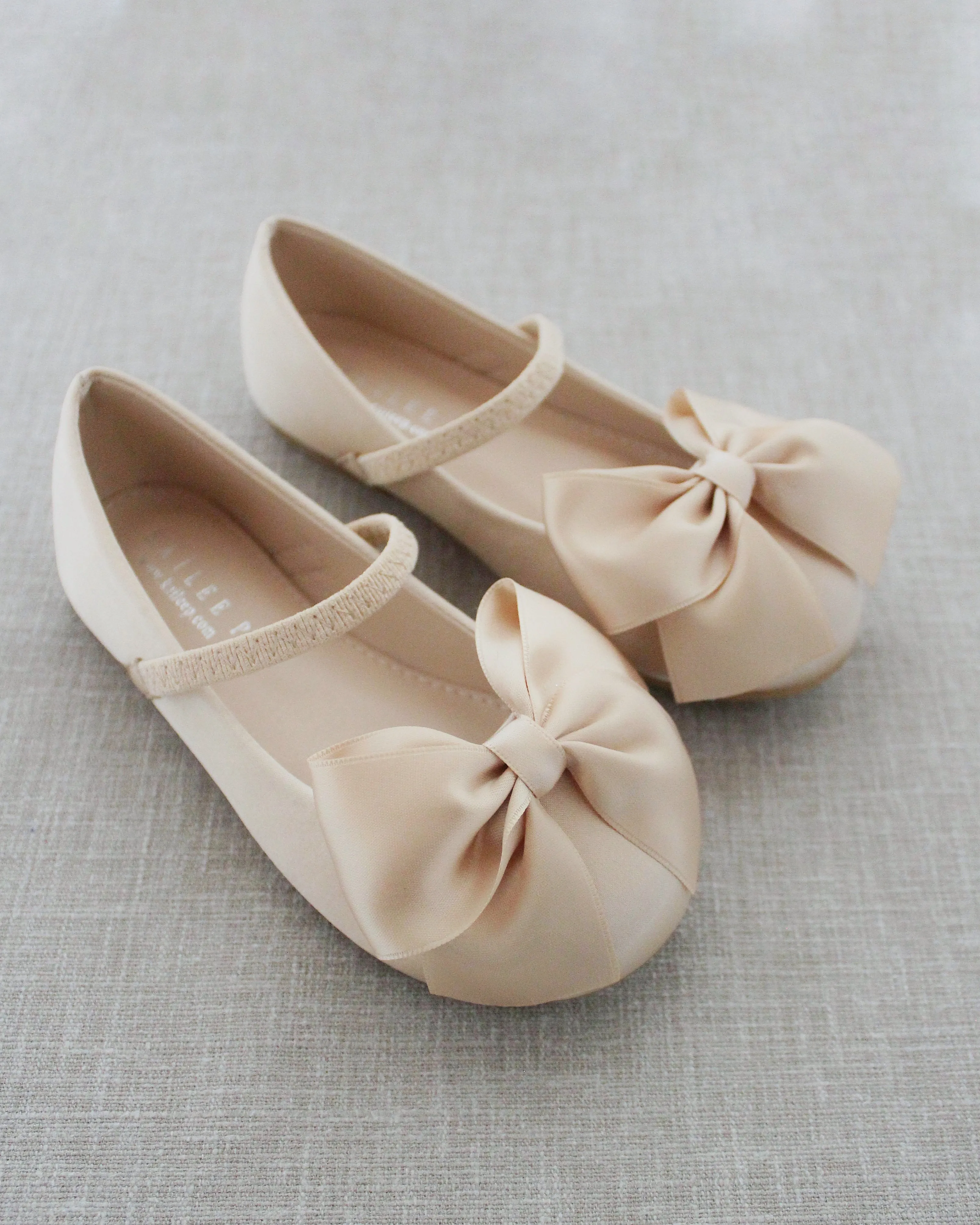 Satin Mary Jane Flats with Front Satin Bow