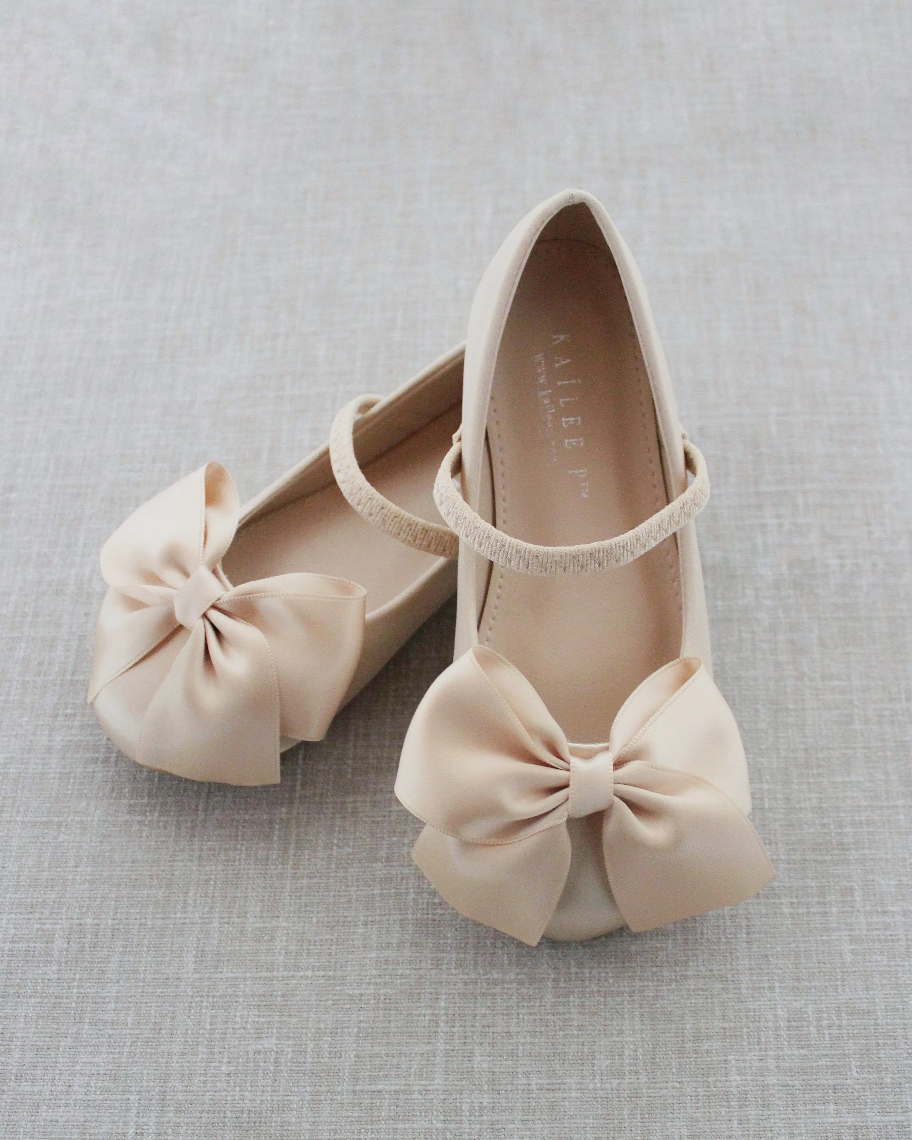 Satin Mary Jane Flats with Front Satin Bow