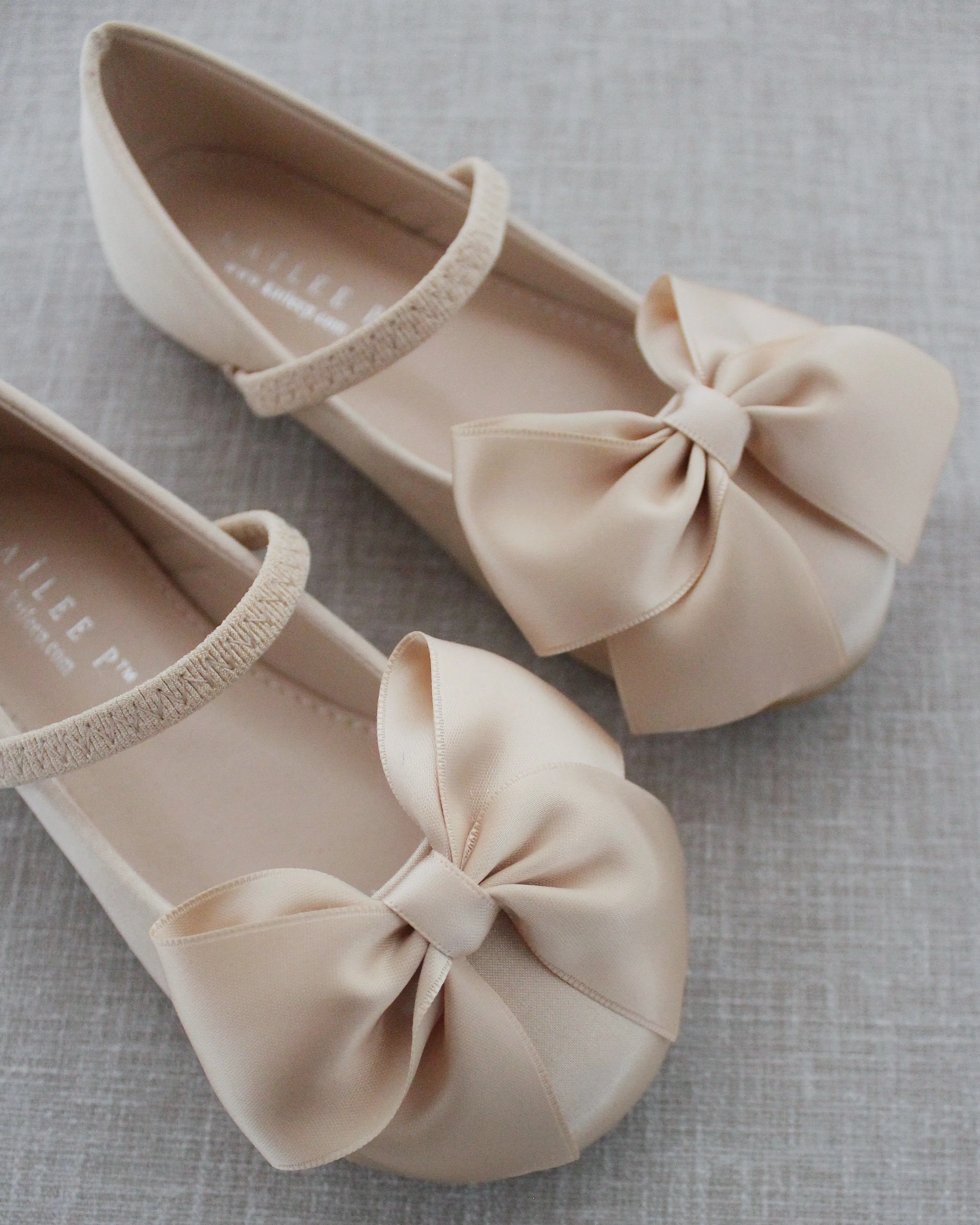 Satin Mary Jane Flats with Front Satin Bow