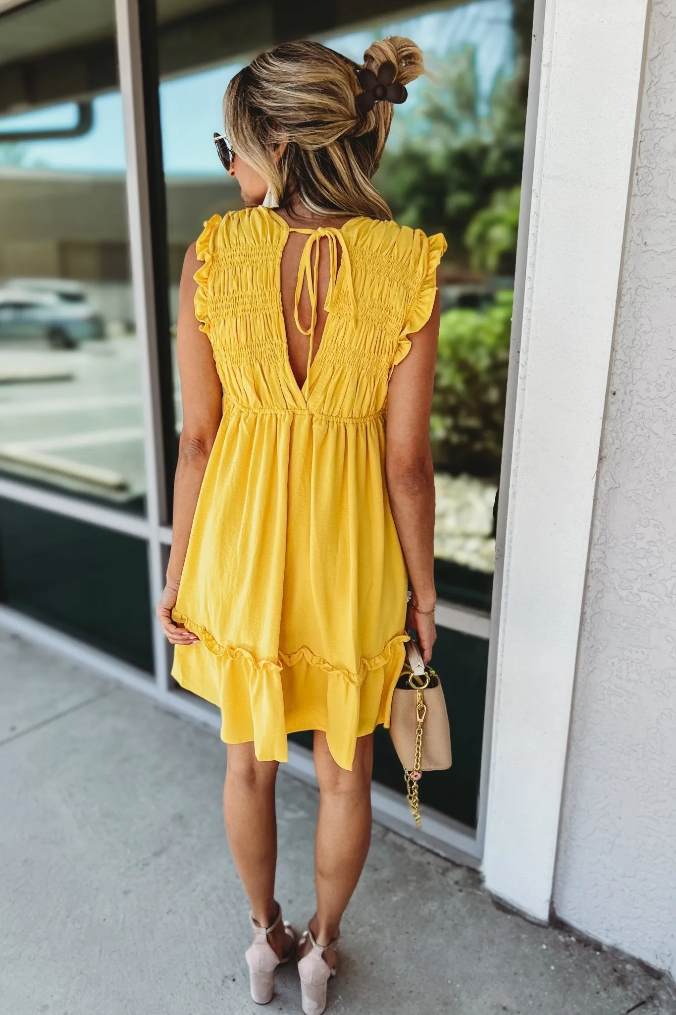 *Sweet Sunshine Tie Back Ruffle Dress