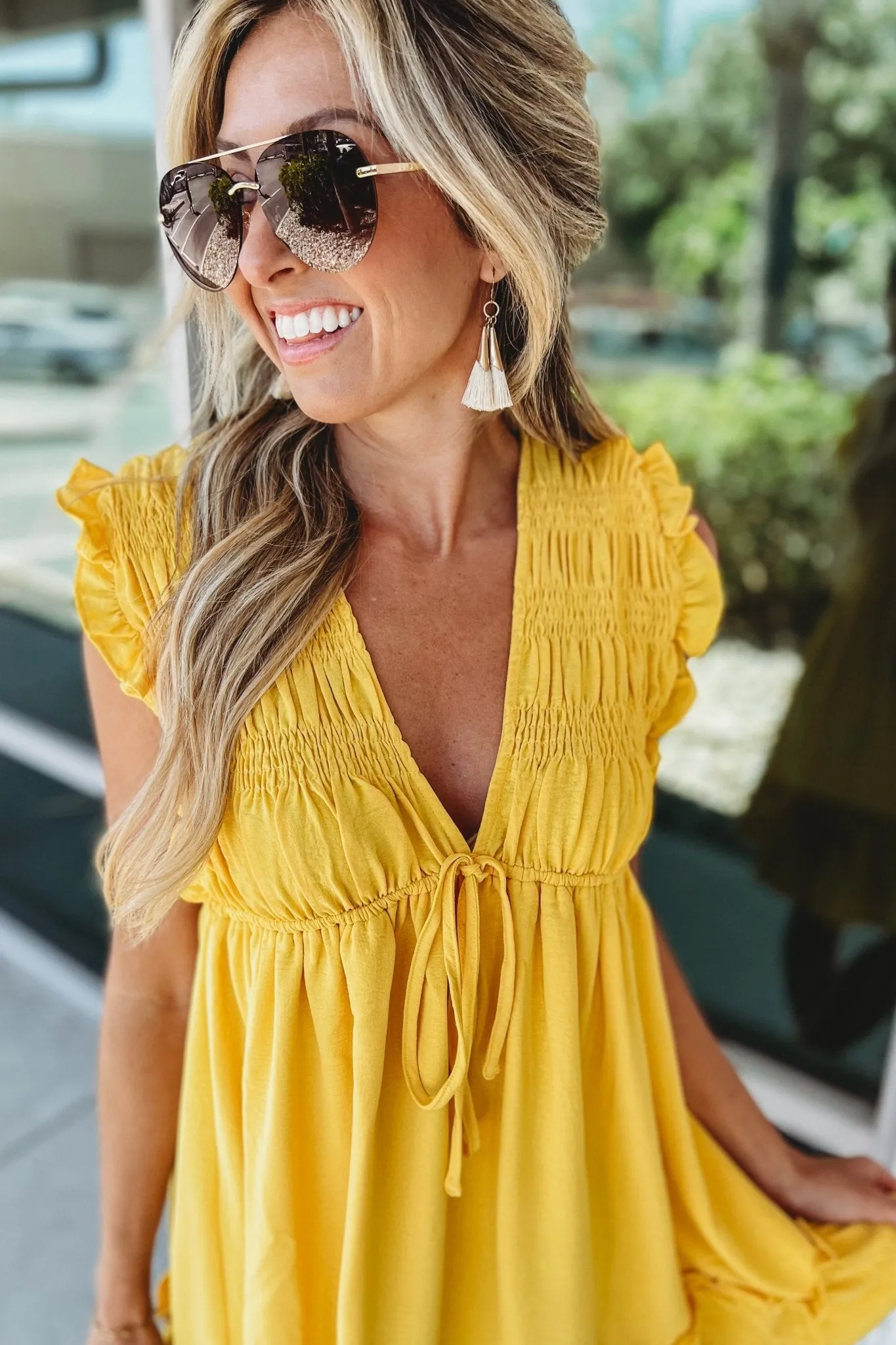 *Sweet Sunshine Tie Back Ruffle Dress