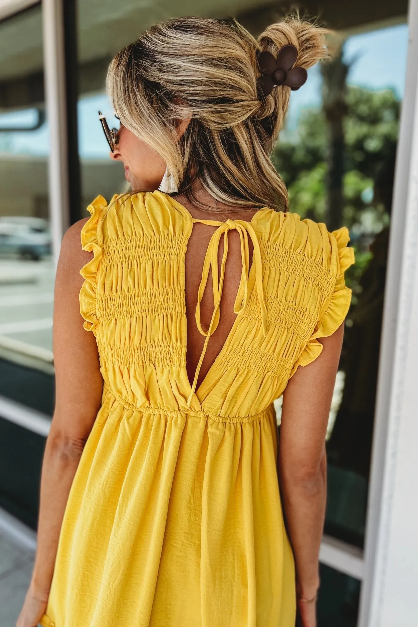 *Sweet Sunshine Tie Back Ruffle Dress