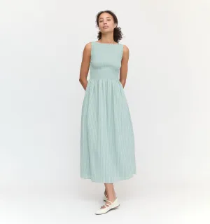 The Cosima Nap Dress - Soft Green Tonal Seersucker