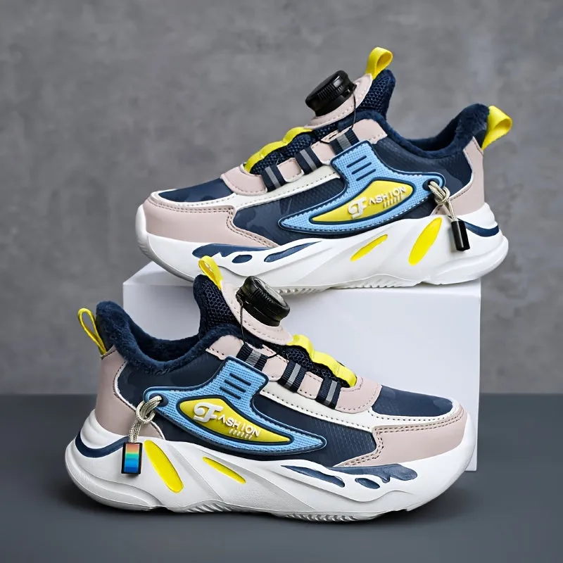 Trendy Boys Snow Sneakers with Cozy Plush Lining - Rotating Buckle for Secure Fit - Non-Slip Soles for Outdoor Adventures