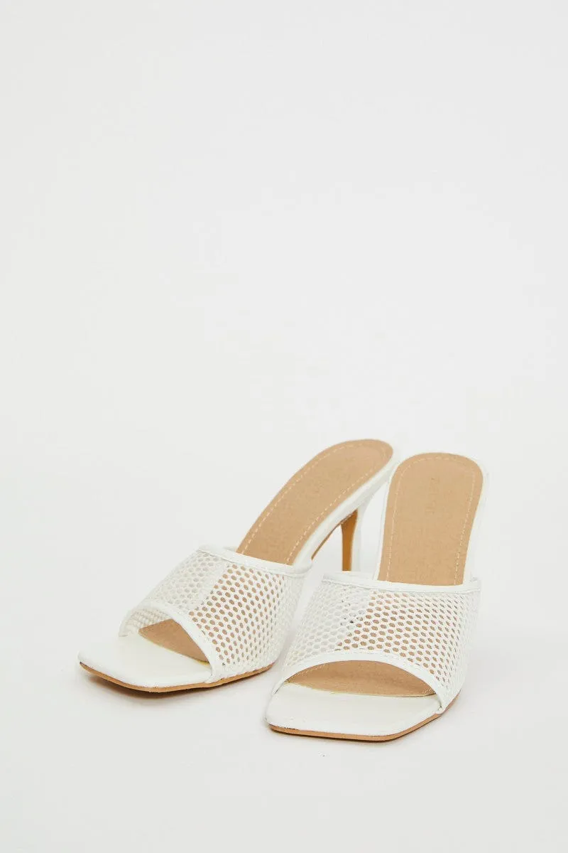 White Angelina Mesh Square Toe Mule High Heeled Shoe
