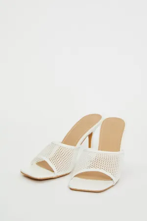 White Angelina Mesh Square Toe Mule High Heeled Shoe