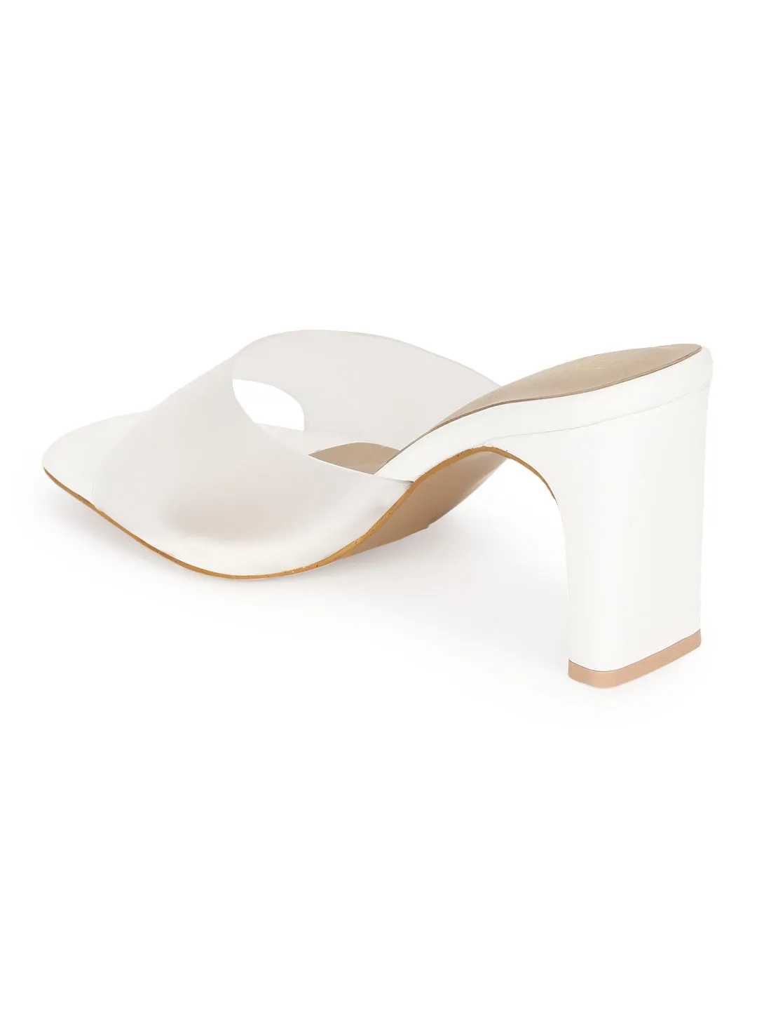 White PU Perspex Slim Block Heel Clear Mules (TC-SLC-B-74-WHT)
