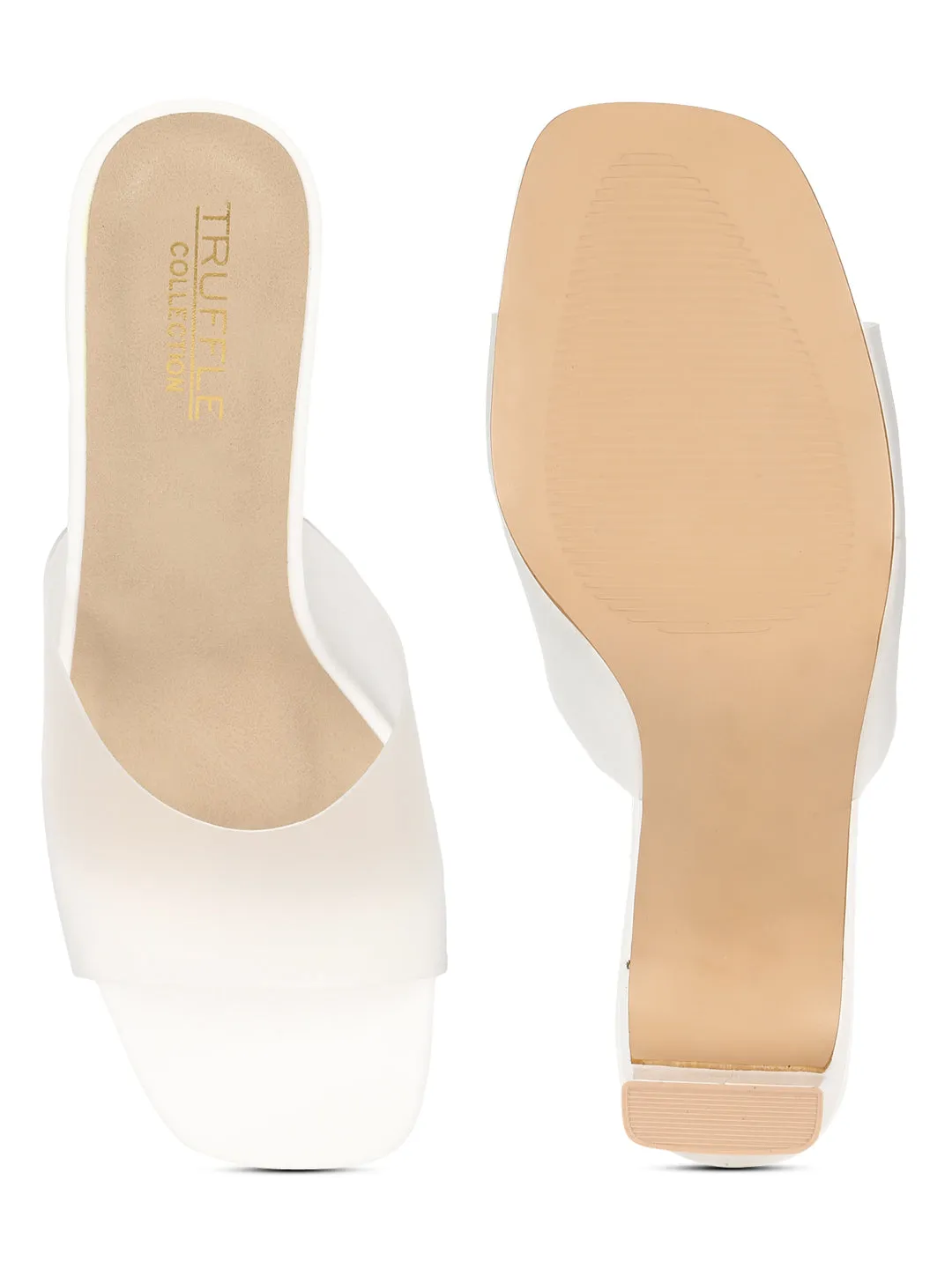 White PU Perspex Slim Block Heel Clear Mules (TC-SLC-B-74-WHT)