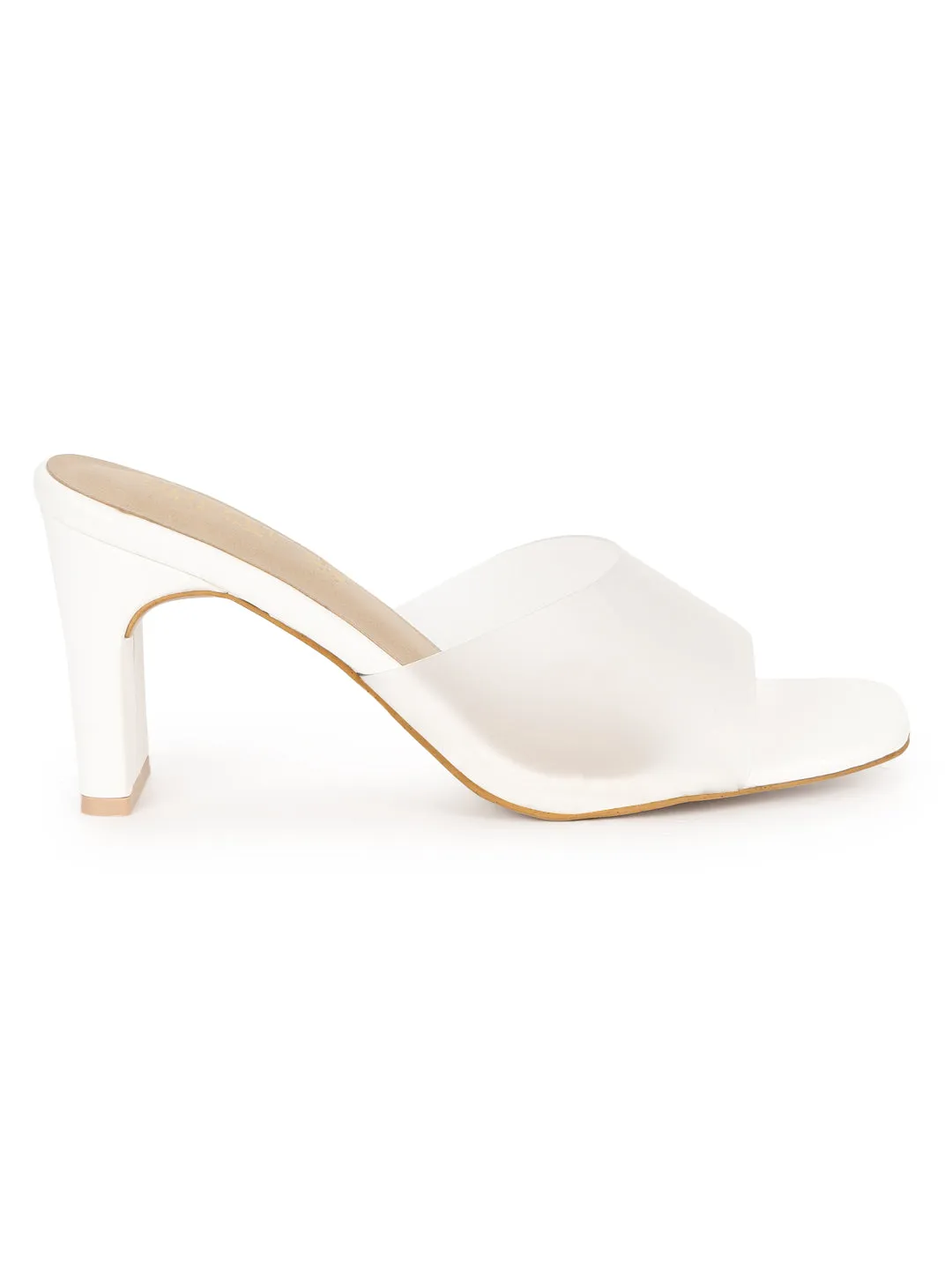 White PU Perspex Slim Block Heel Clear Mules (TC-SLC-B-74-WHT)